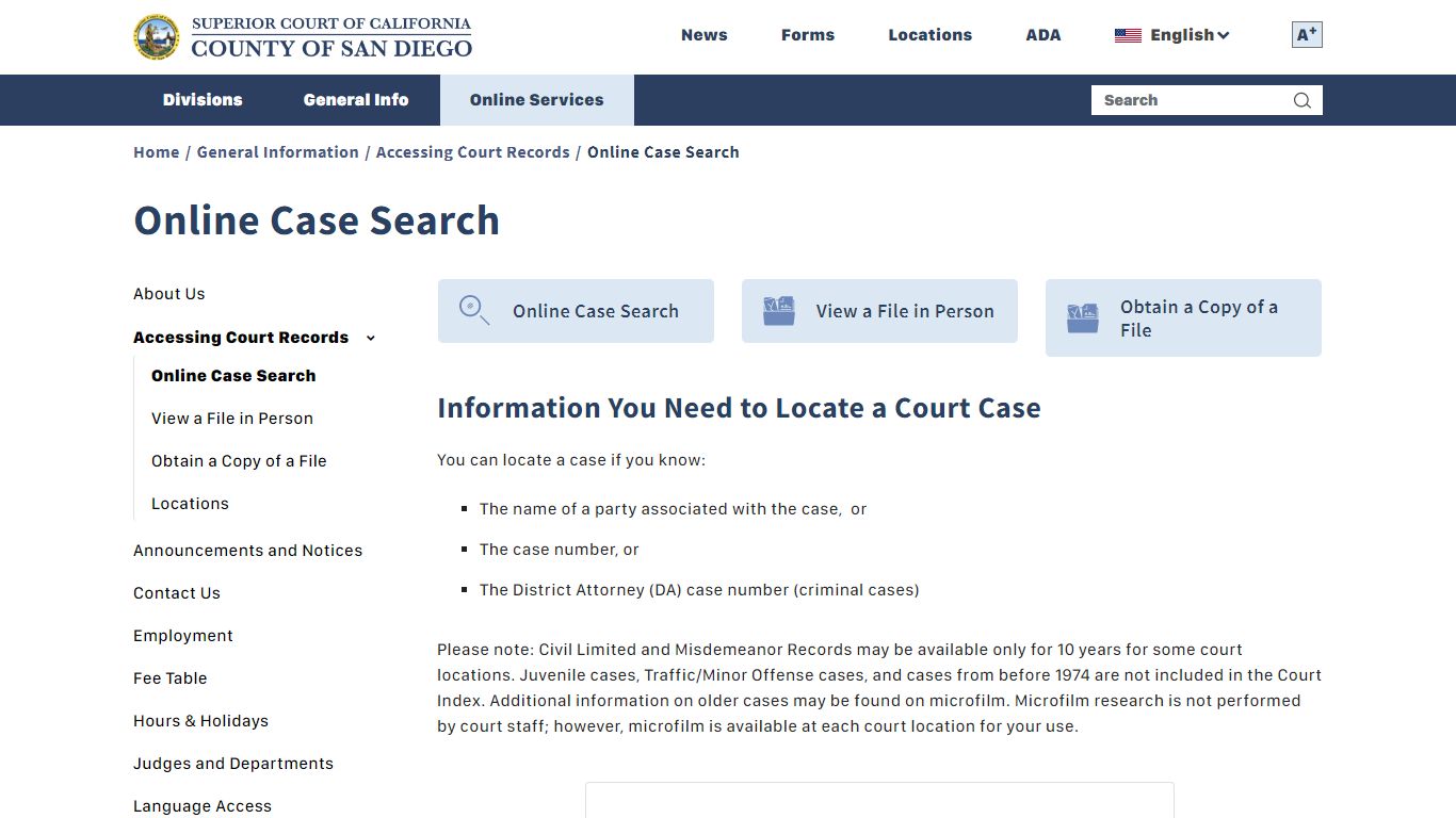 Online Case Search - Superior Court of California - County of San Diego
