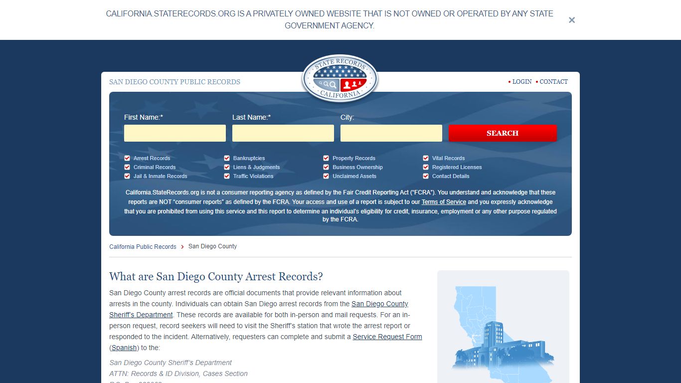 San Diego County Arrest, Court, and Public Records | StateRecords.org